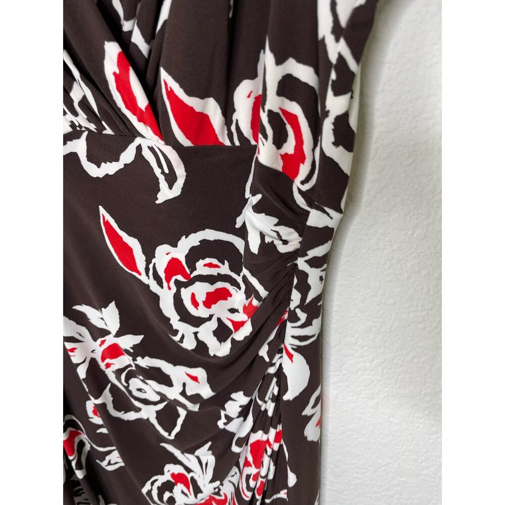 American Living Dress Floral White and Brown Faux Wrap Dress size 8 - Picture 3 of 6